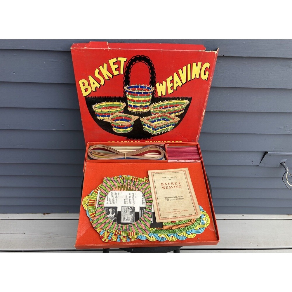 Vintage childs craft kit activity Basket Weaving Sam Gabriel & Sons 1930s 1940 - Picture 2 of 11